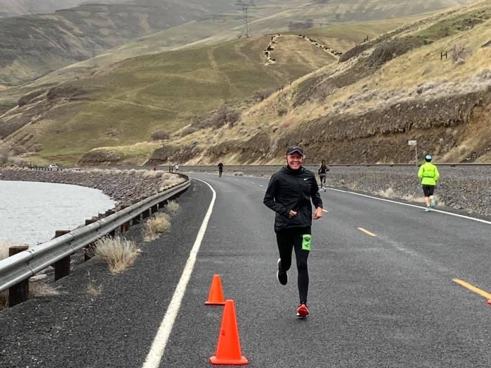 Runner Crystal Rasmussen on a course.
