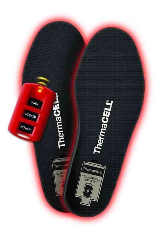 Thermacell ProFLEX Heated Insoles have three settings that you can control with the small remote.
