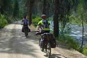 John and Geoff riding to Warm Lake on the first day. // Photo: Hank Greer