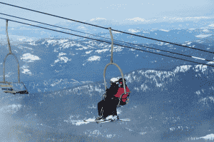 Eric and Fay on chairlift at 49N. // Photo: Steve Boosinger
