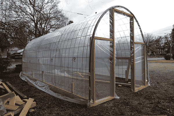 Photo of cattle panel greenhouse by Nick Thomas.