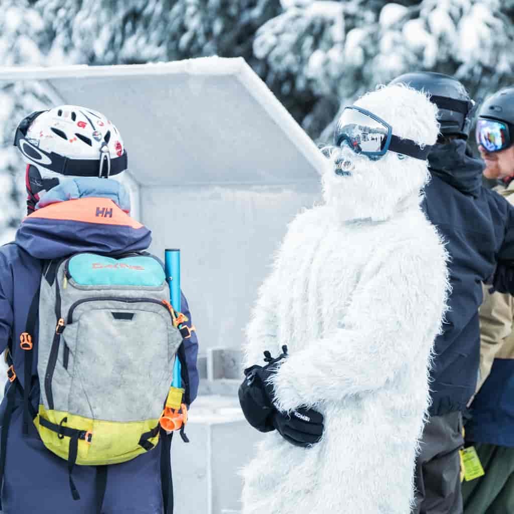 Photo of a yeti with ski googles.