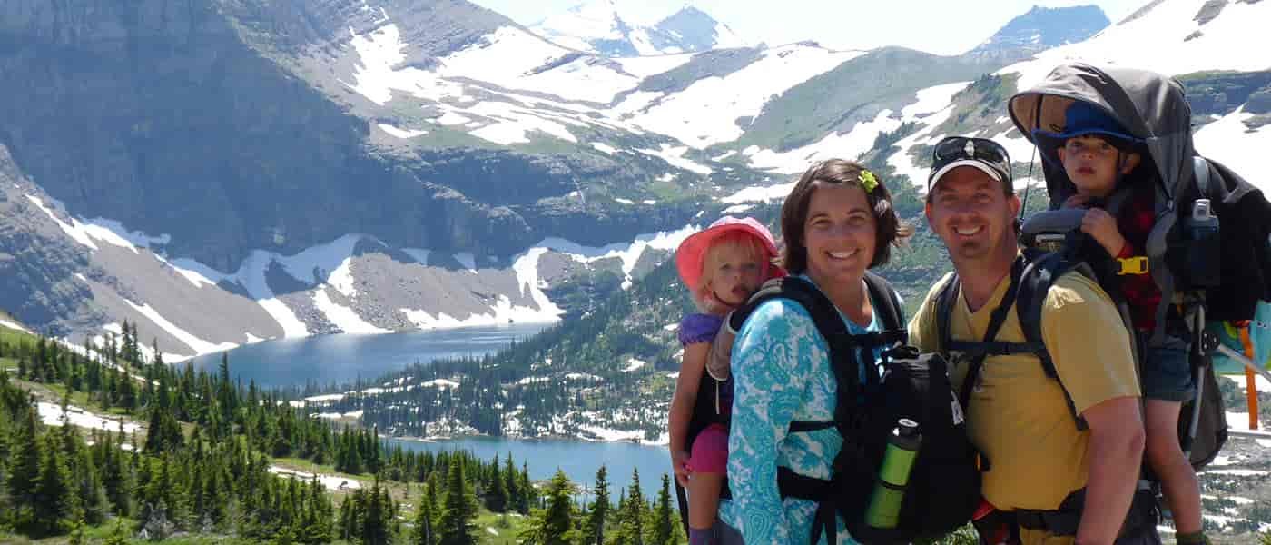 Photo of family of four at Hidden Lakes Overlook.
