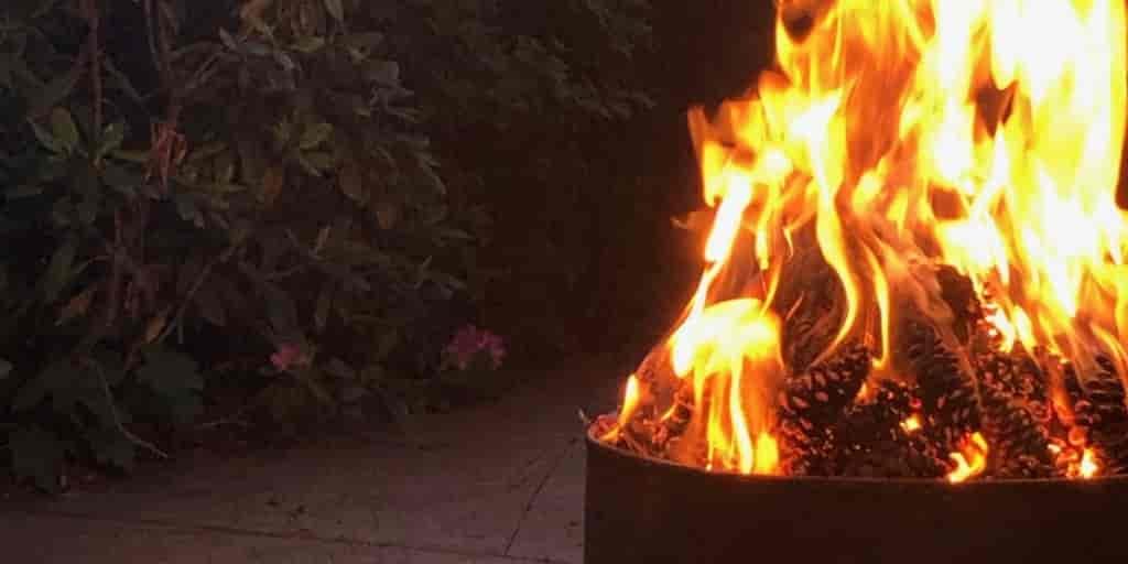 Large orange and red flames from a campfire.
