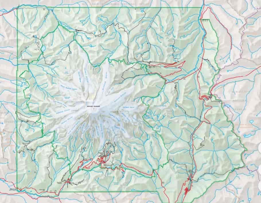Topographic map of Mount Rainier national park.