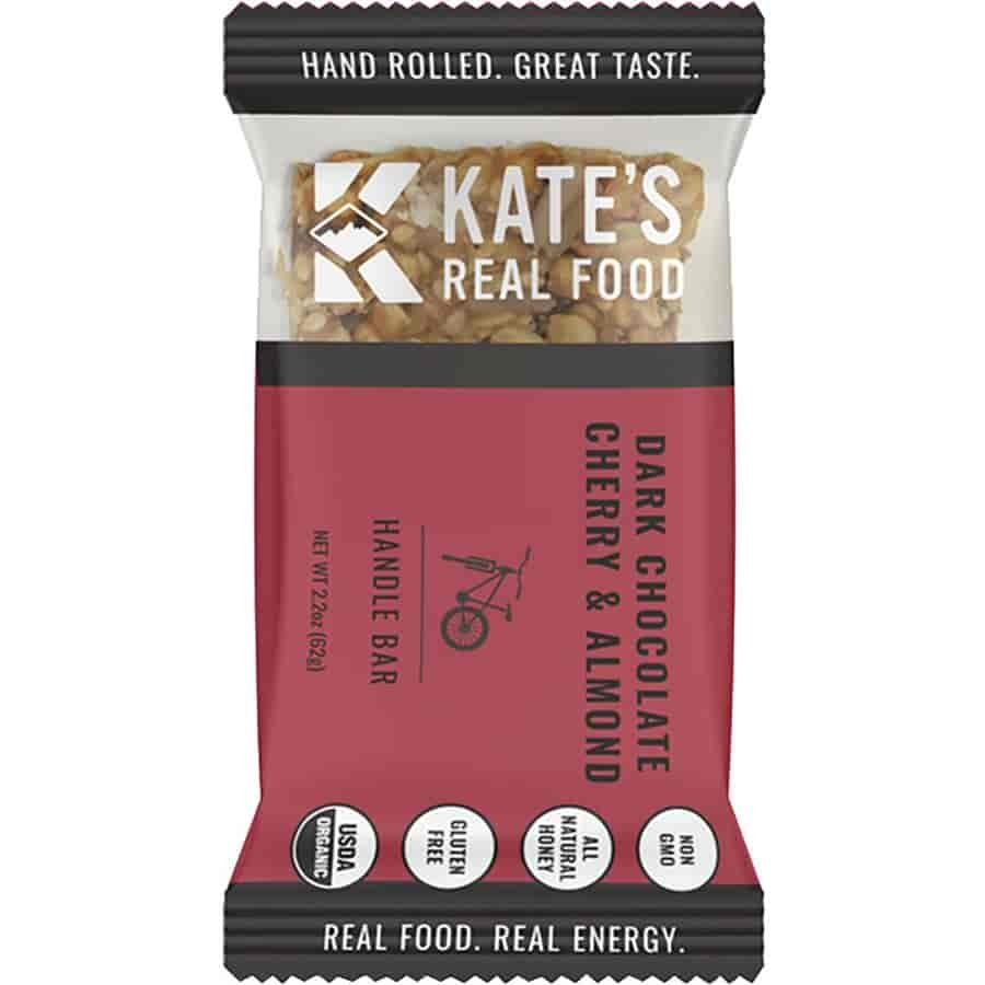 Kate's Real Food organic energy bar in a magenta-colored wrapper.