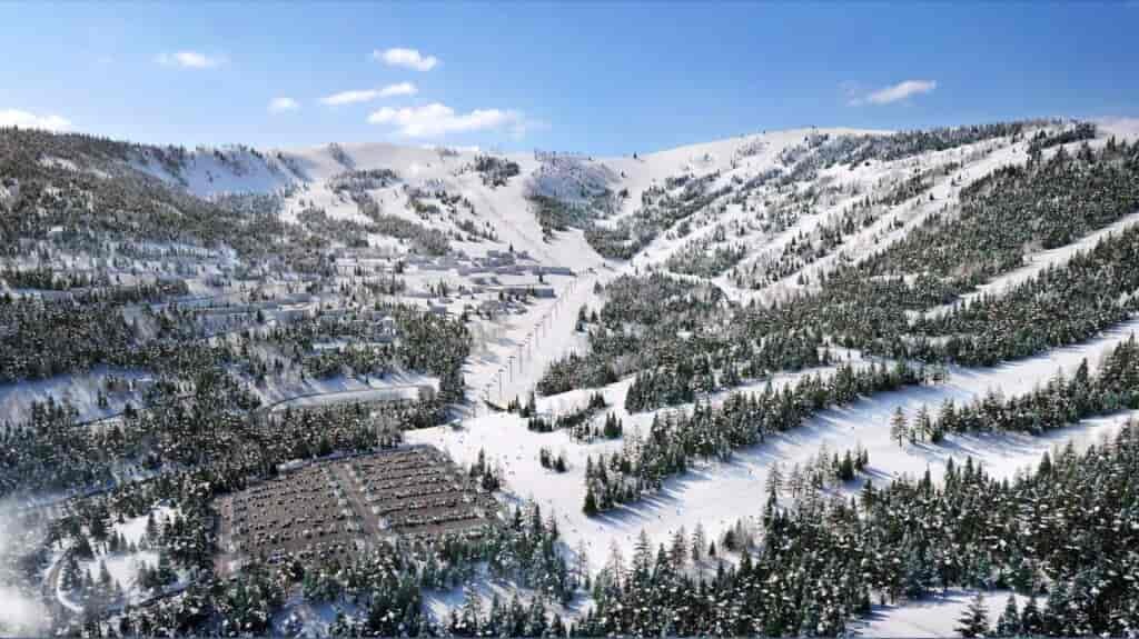 Illustrated graphic rendering of new ski base area at Schweitzer.